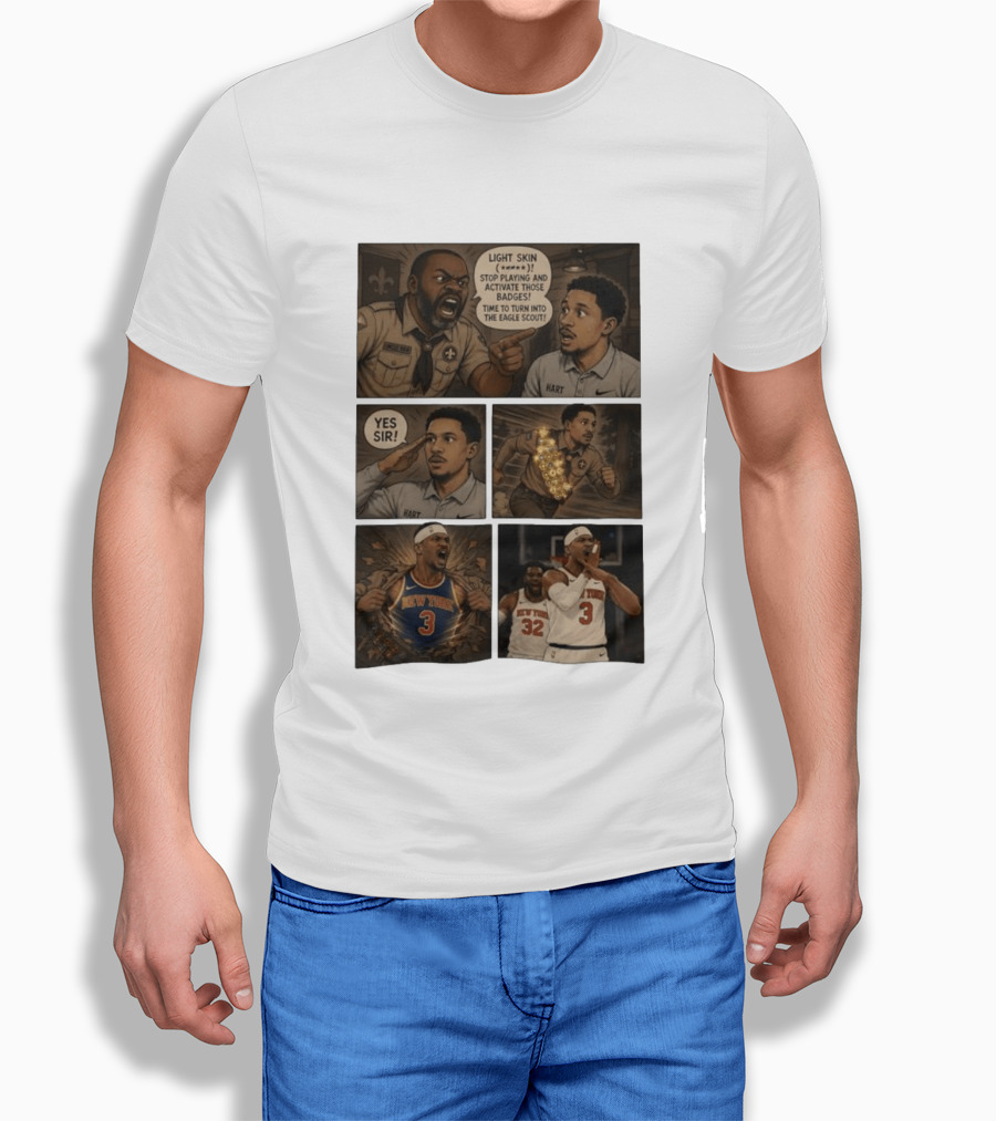 New York Knicks Josh Hart Light Skin Activate Badges Basketball Comic T-Shirt