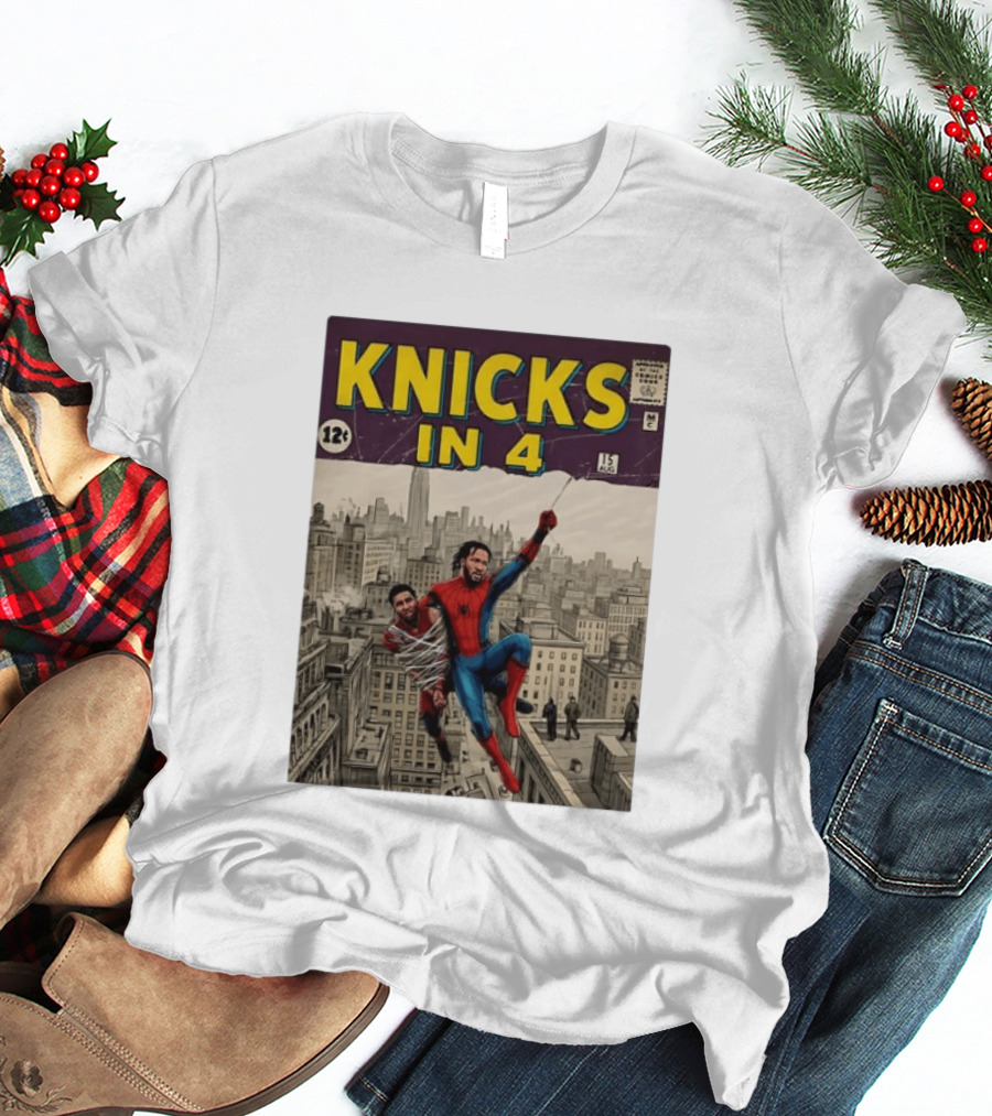 Knicks In 4 Comics Spider Man Derrick Rose Donovan Mitchell Basketball T-Shirt