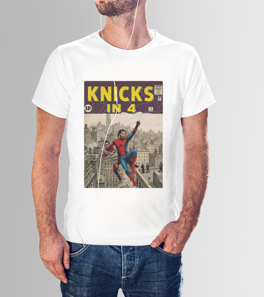 Knicks In 4 Comics Spider Man Derrick Rose Donovan Mitchell Basketball T-Shirt