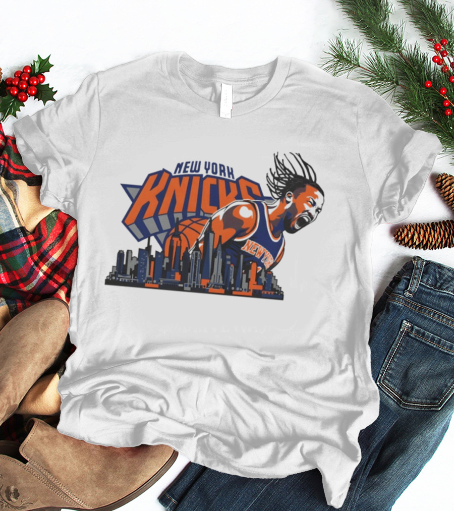 New York Knicks Jalen Brunson Skyline Celebration T-Shirt