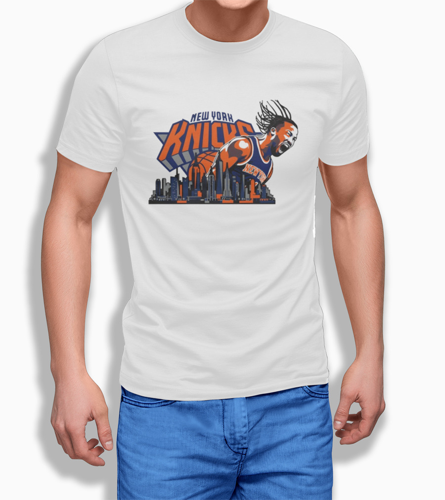 New York Knicks Jalen Brunson Skyline Celebration T-Shirt