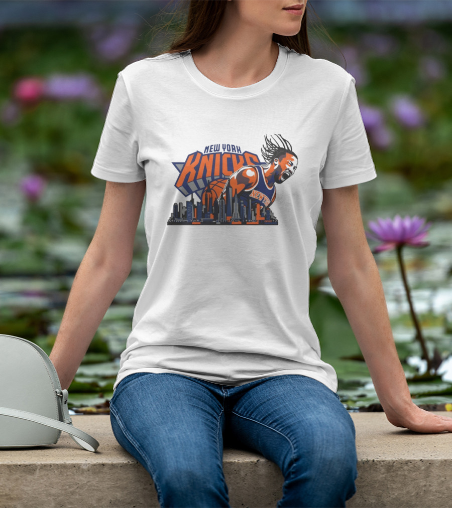 New York Knicks Jalen Brunson Skyline Celebration T-Shirt