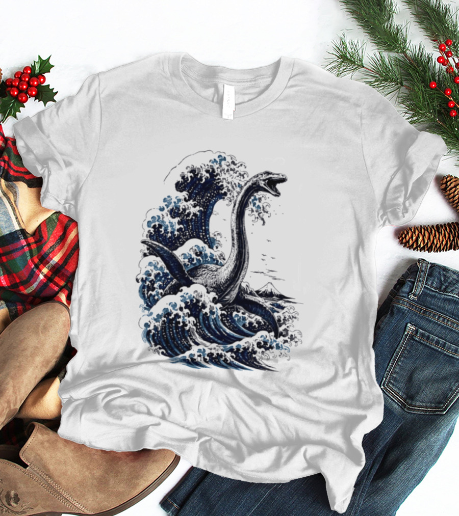 Great Wave Off Kanagawa Loch Ness Monster Mount Fuji Fusion T-Shirt