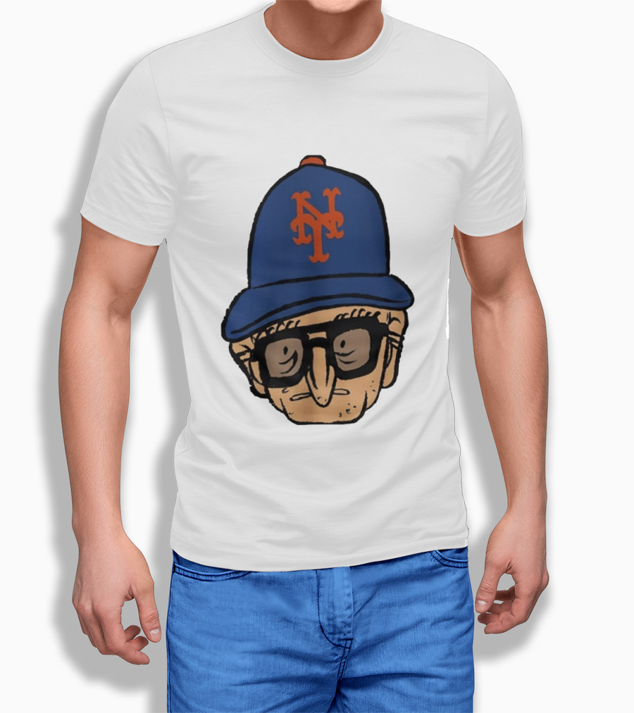 Old Jewish Men Big Head Caricature Mets Cap T-Shirt
