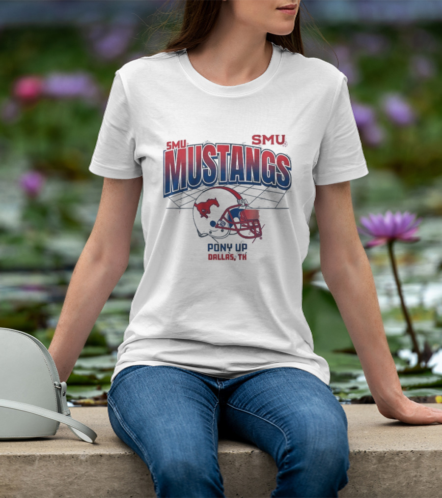 SMU Mustangs Pony Up Dallas Texas Football Helmet T-Shirt