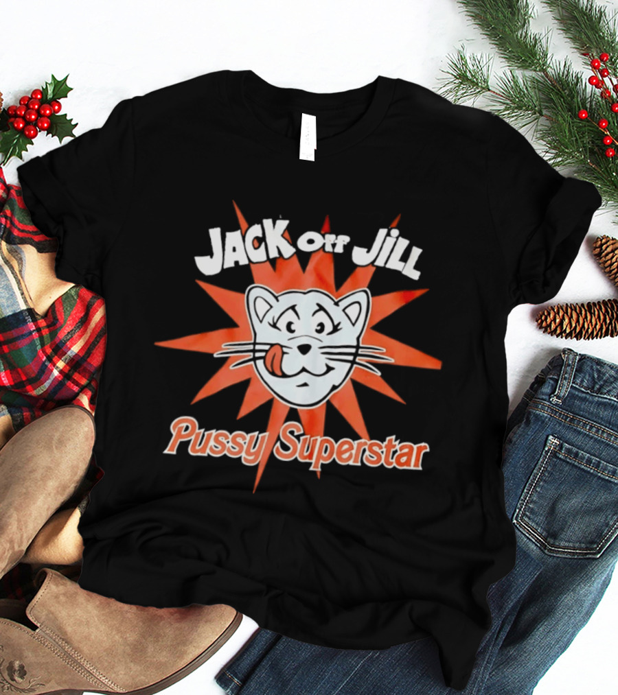 Jack Off Jill Pussy Superstar Retro Cat Face Sunburst T-Shirt