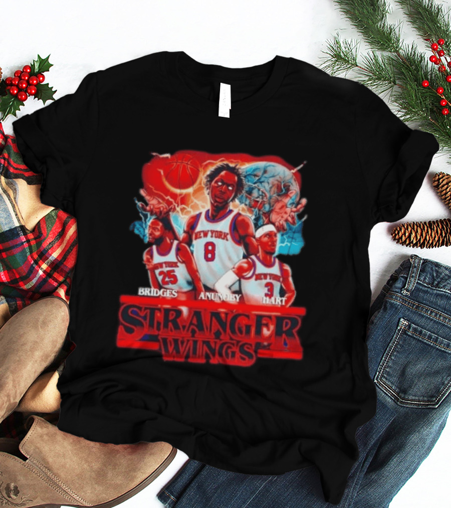 New York Knicks Bridges Anunoby Hart Stranger Wings Stranger Things Basketball T-Shirt