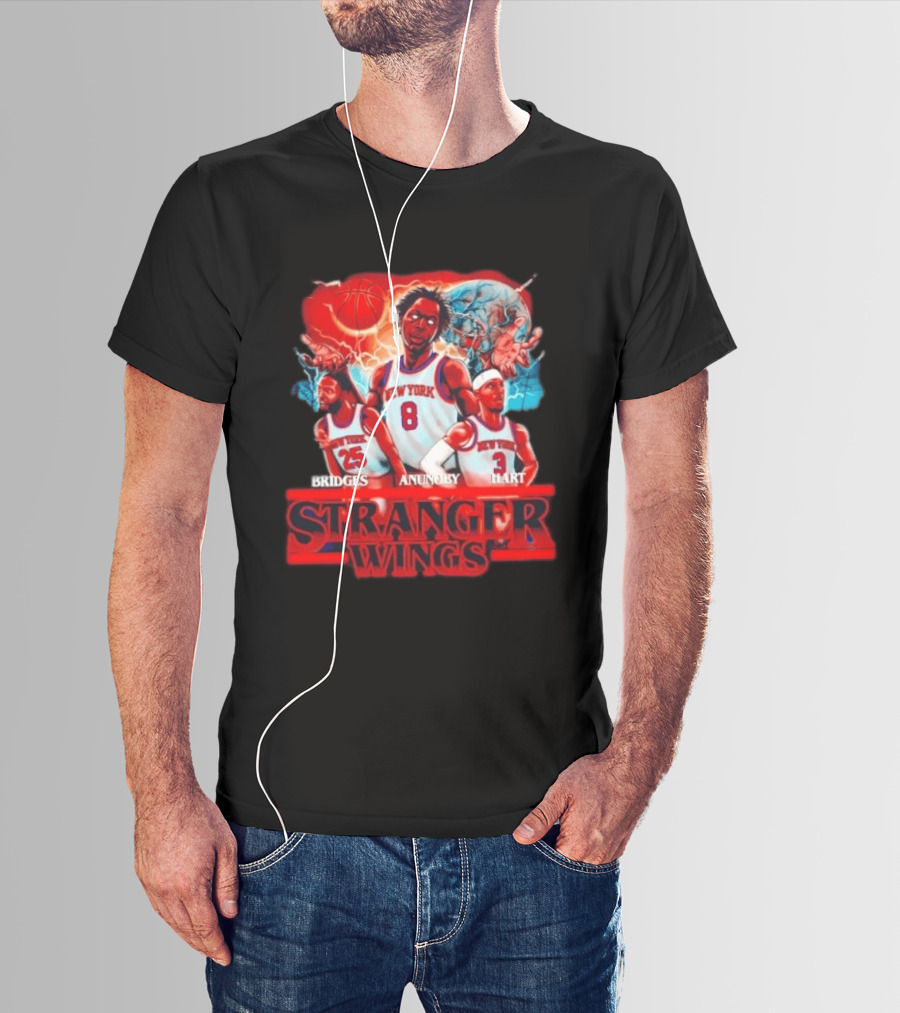 New York Knicks Bridges Anunoby Hart Stranger Wings Stranger Things Basketball T-Shirt