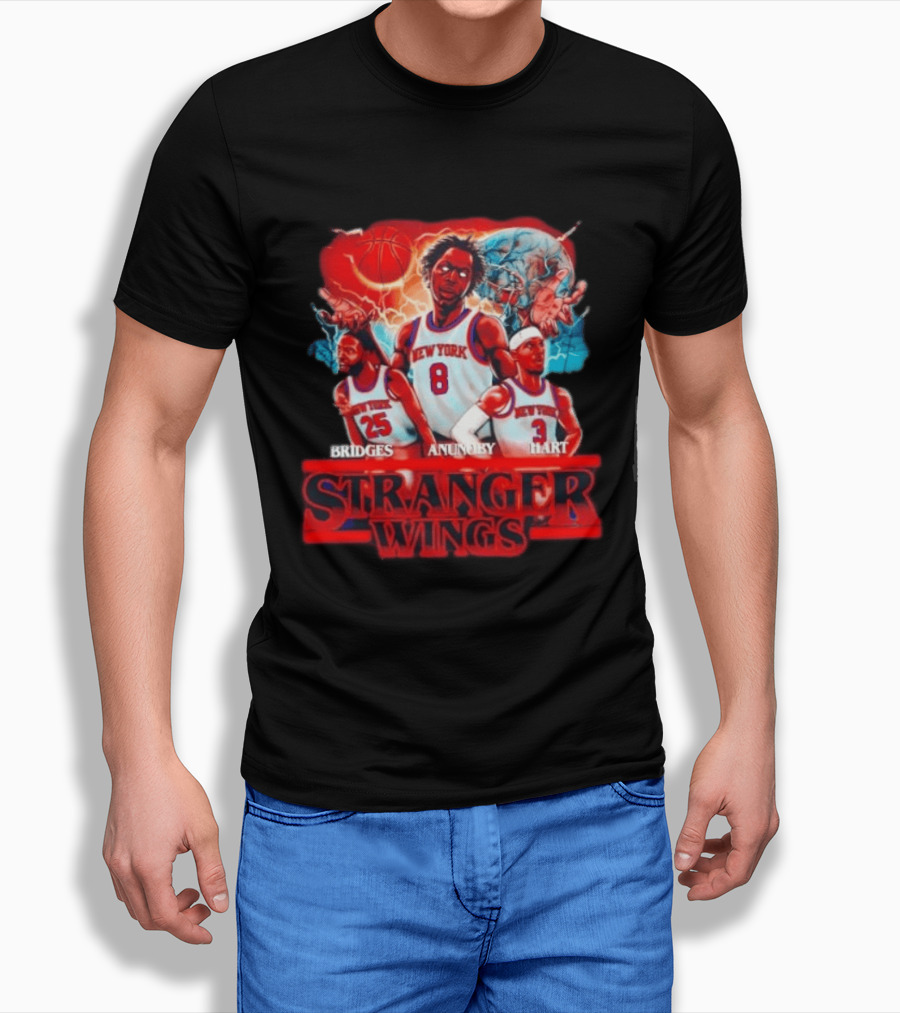 New York Knicks Bridges Anunoby Hart Stranger Wings Stranger Things Basketball T-Shirt