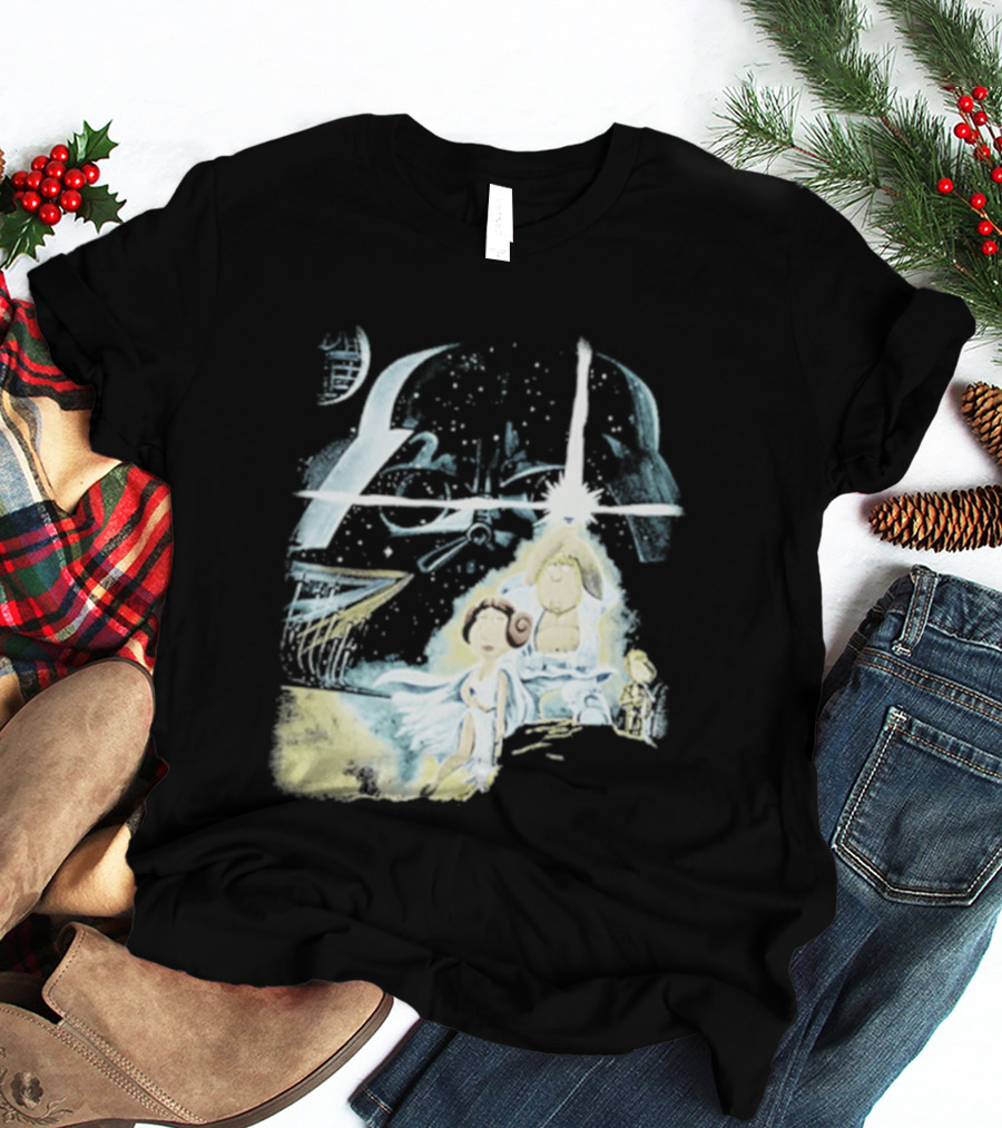 Star Wars Family Guy Princess Leia Lightsaber Spaceship Moon T-Shirt