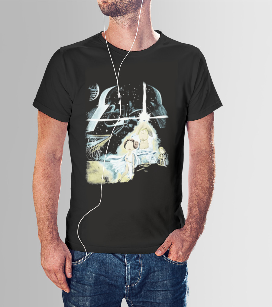 Star Wars Family Guy Princess Leia Lightsaber Spaceship Moon T-Shirt