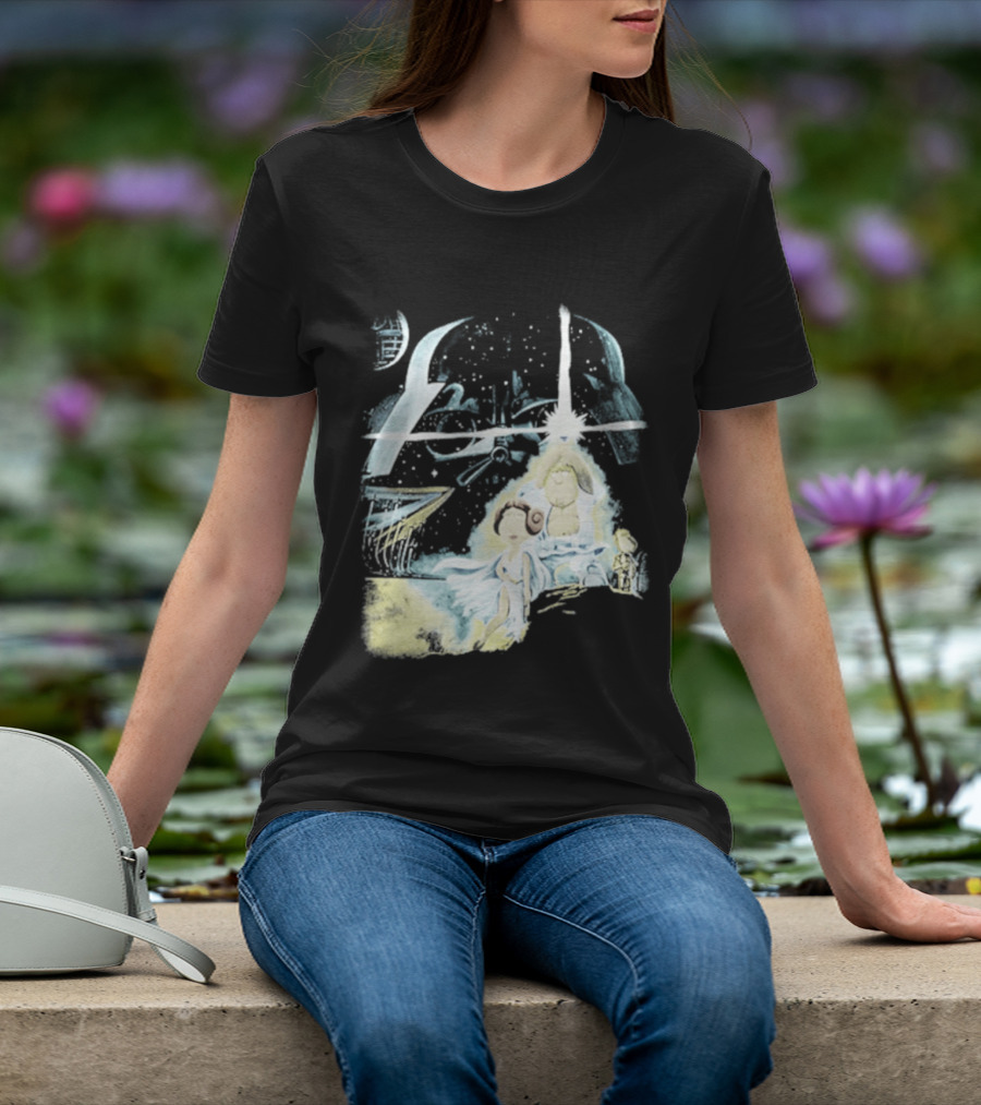 Star Wars Family Guy Princess Leia Lightsaber Spaceship Moon T-Shirt