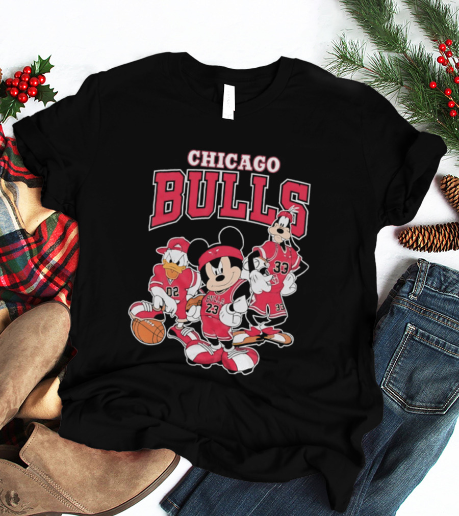 Mickey Mouse Donald Duck Goofy Chicago Bulls Jerseys Basketball T-Shirt