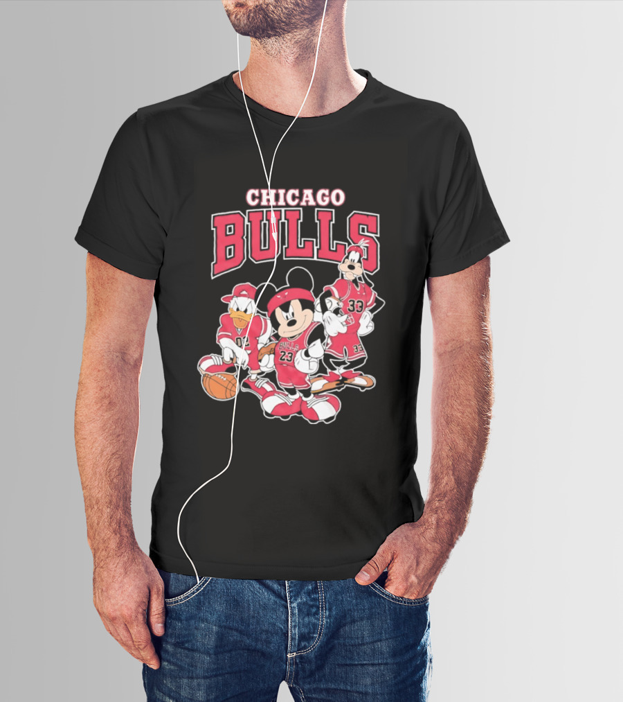 Mickey Mouse Donald Duck Goofy Chicago Bulls Jerseys Basketball T-Shirt