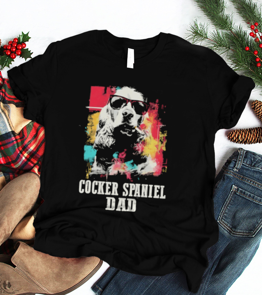Cocker Spaniel Dad Colorful Sunglasses Father's Day 2026 T-Shirt