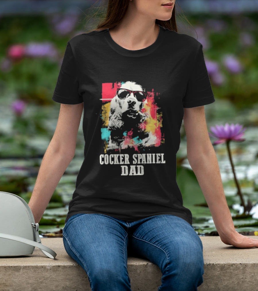 Cocker Spaniel Dad Colorful Sunglasses Father's Day 2026 T-Shirt
