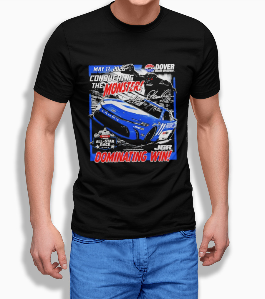 Denny Hamlin May 17 All Star Monster Dominating Win NASCAR Race Autographed T-Shirt