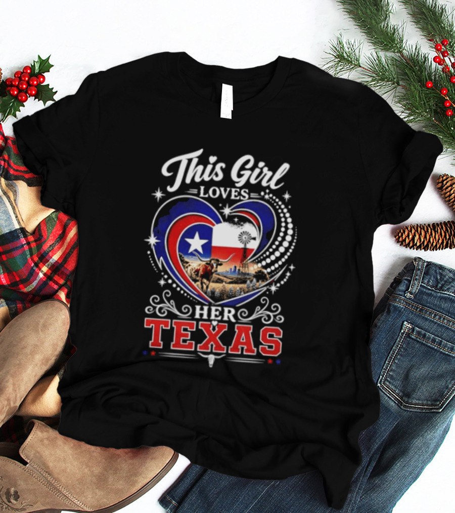 This Girl Loves Her Texas Star Heart Map T-Shirt