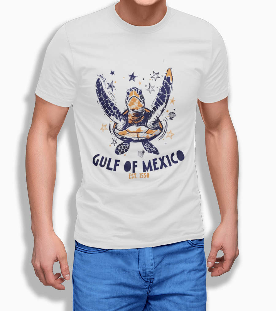 Gulf Of Mexico Sea Turtle Ocean Beach EST. 1550 Stars T-Shirt
