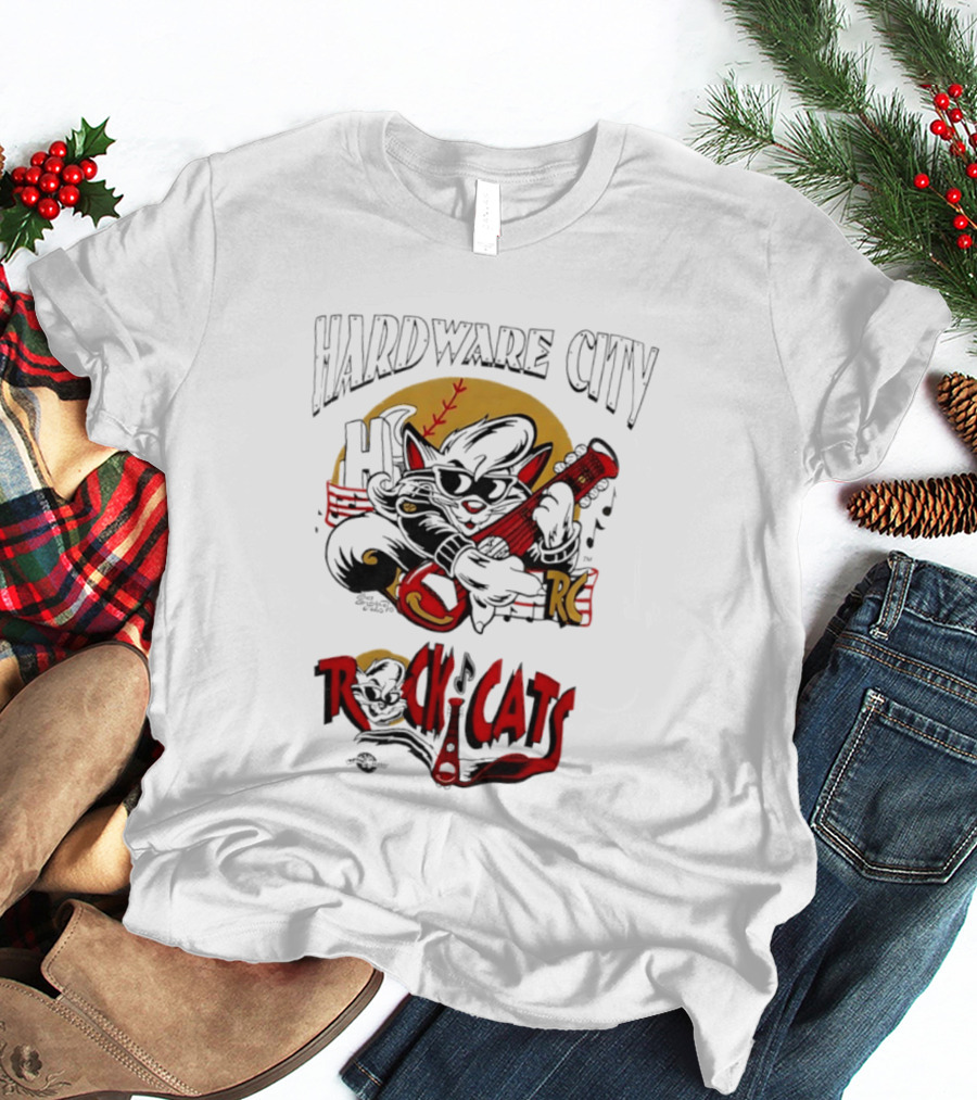 Hardware City Rock Cats Cool Guitar Playing Cat T-Shirt