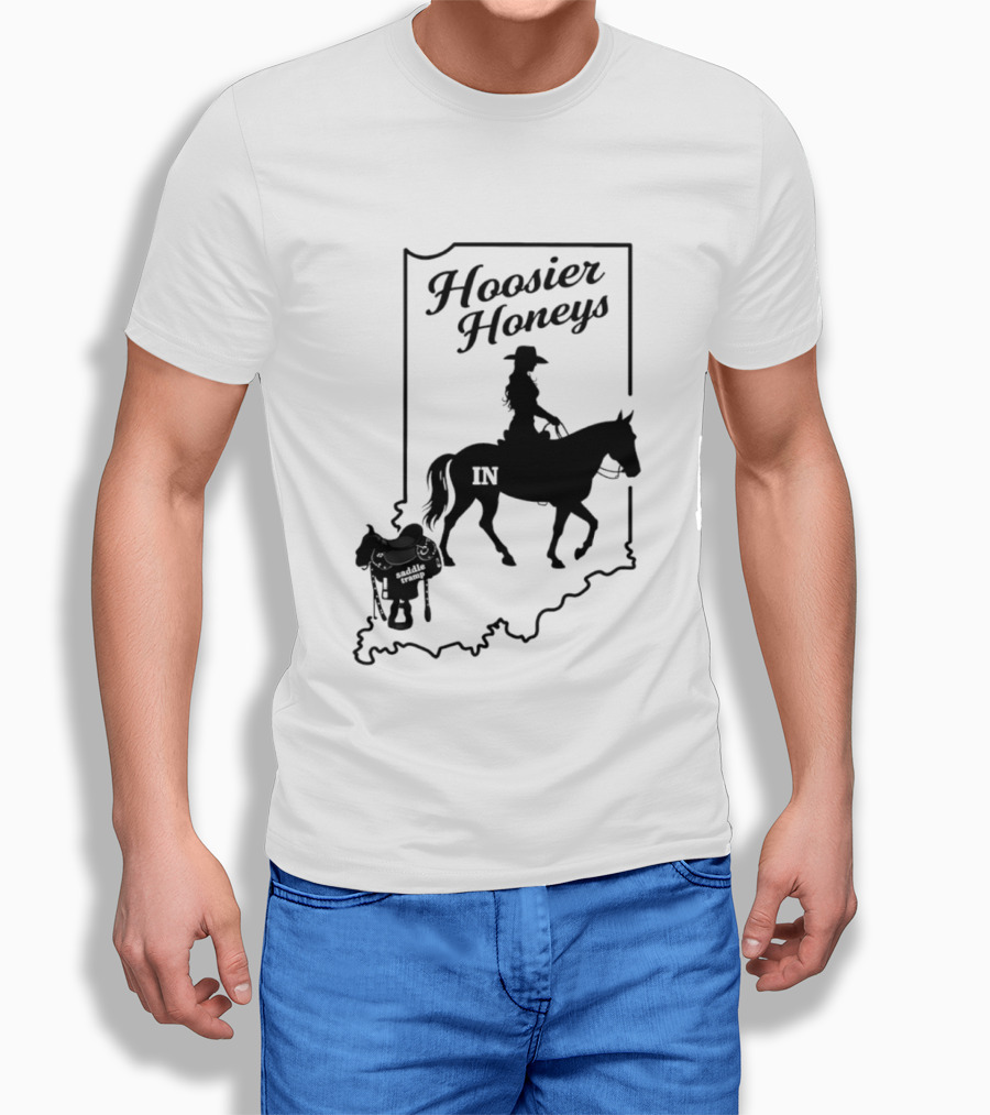 Hoosier Honeys Saddle Tramp Indiana State Map IN Horseback T-Shirt