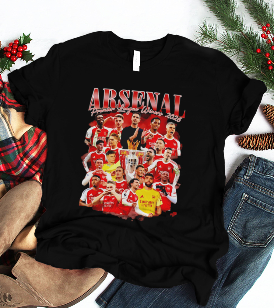 Arsenal Premier League Champions 2026 Celebratory Team Collage T-Shirt