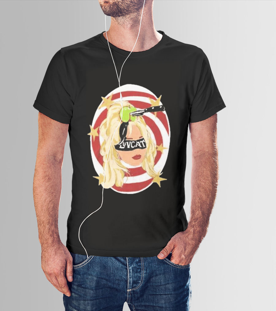 Luvcat Blonde Woman Bullseye Knife Apple Starburst T-Shirt