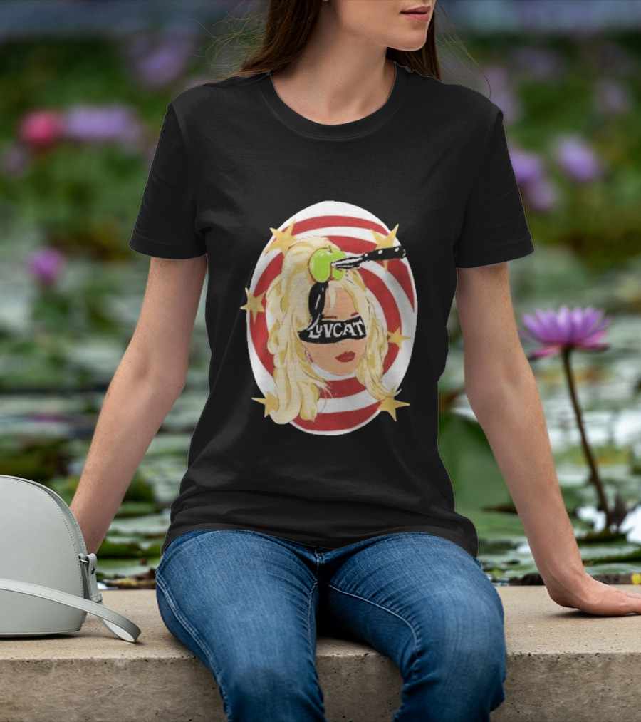 Luvcat Blonde Woman Bullseye Knife Apple Starburst T-Shirt