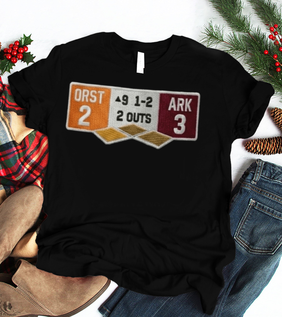 ORST 2 ARK 3 Scoreboard 9 1 2 2 Outs Baseball Patch T-Shirt