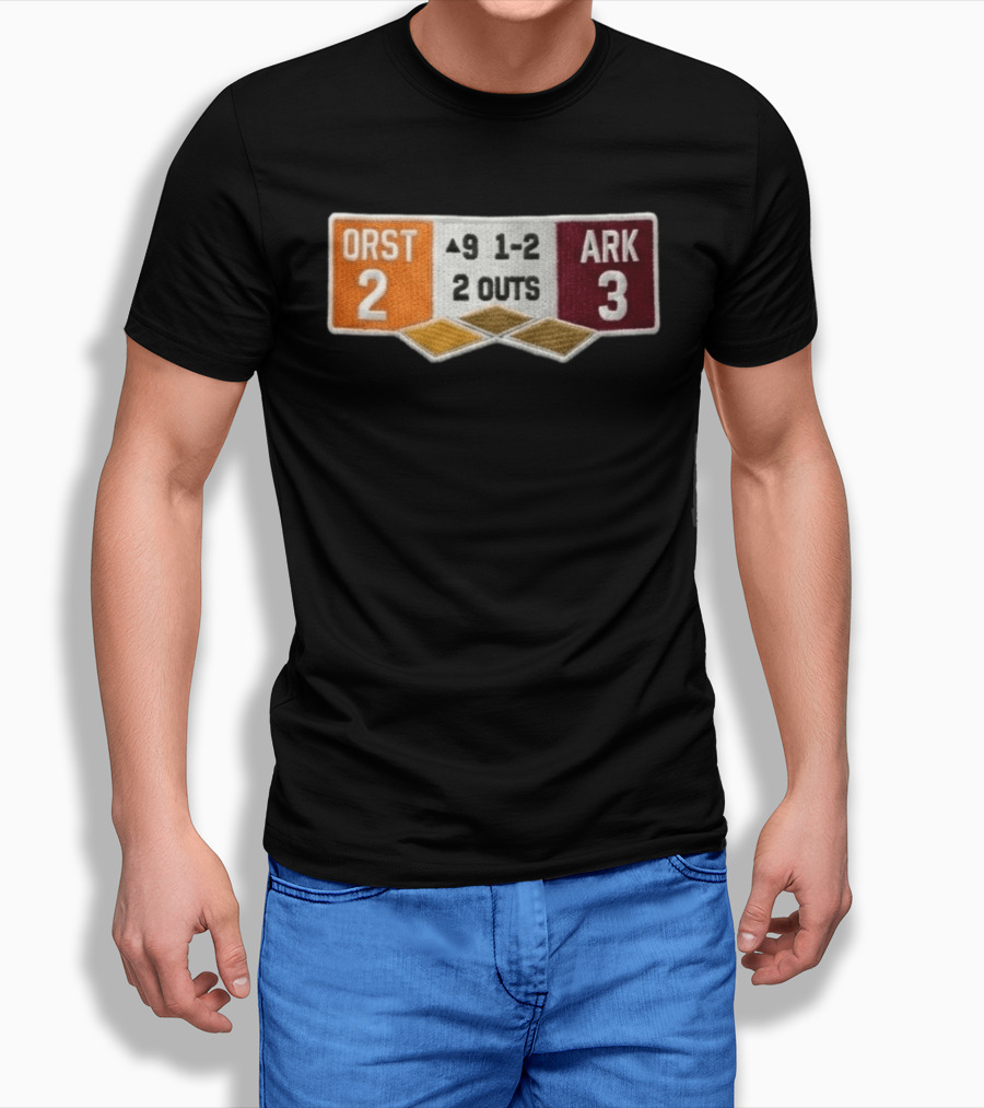 ORST 2 ARK 3 Scoreboard 9 1 2 2 Outs Baseball Patch T-Shirt