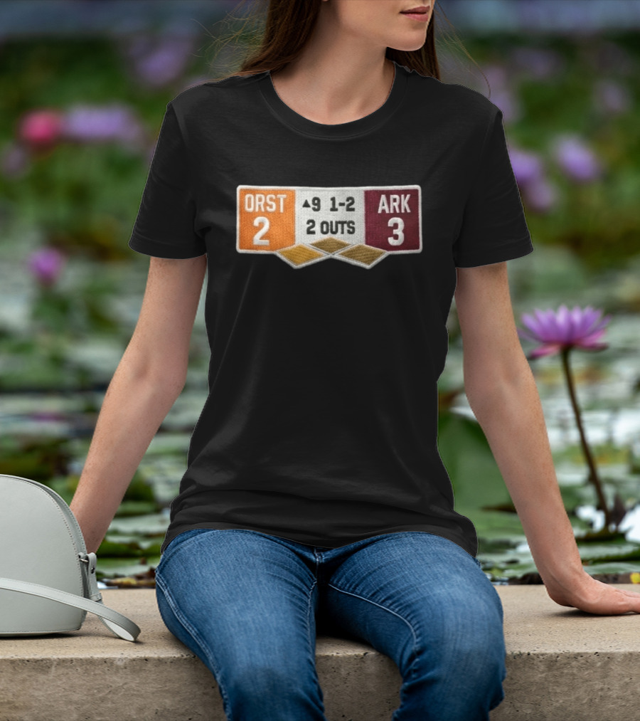 ORST 2 ARK 3 Scoreboard 9 1 2 2 Outs Baseball Patch T-Shirt
