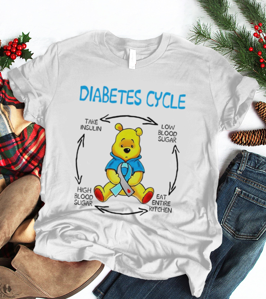 Diabetes Cycle Winnie The Pooh Take Insulin Low Blood Sugar Eat Entire Kitchen High Blood Sugar T-Shirt
