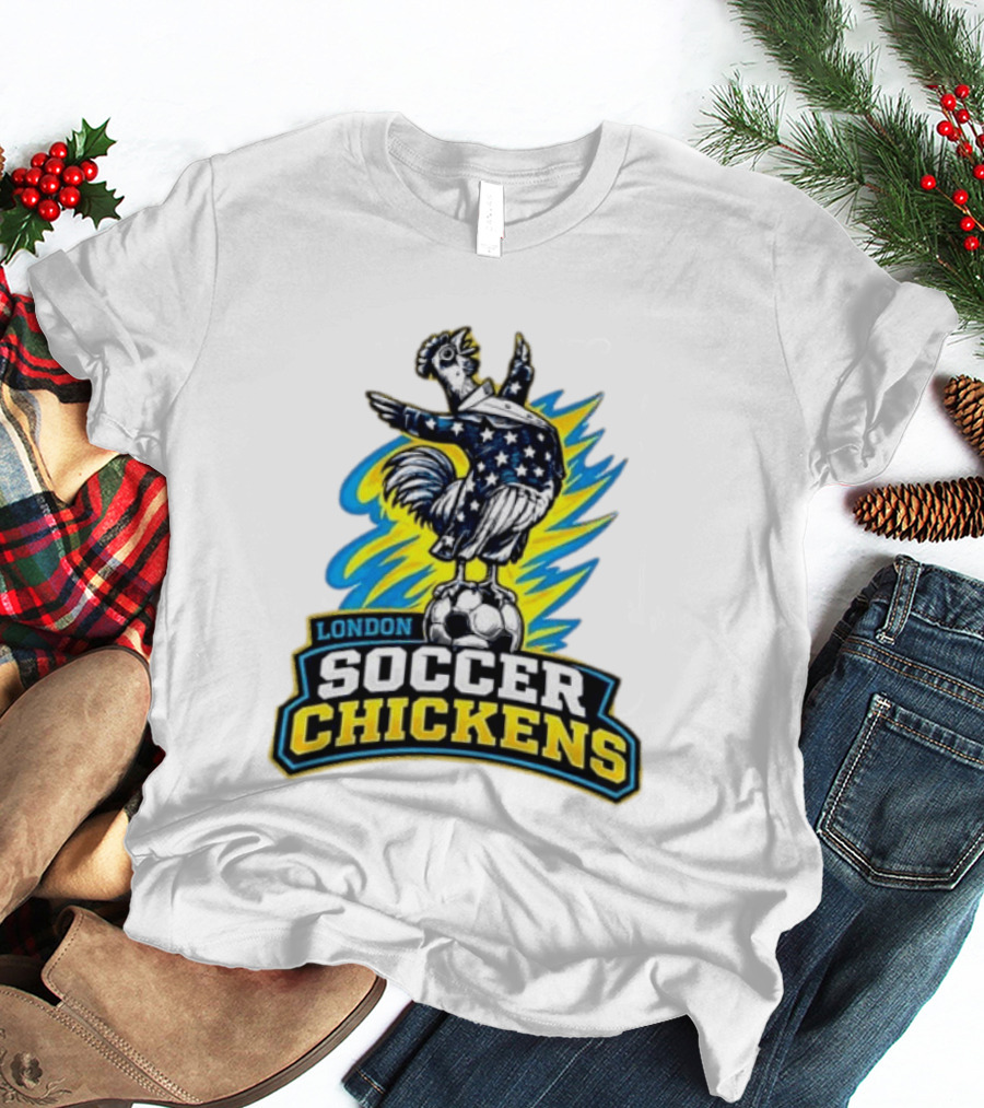 London Soccer Chickens Rooster On Soccer Ball With Stars And Stripes T-Shirt