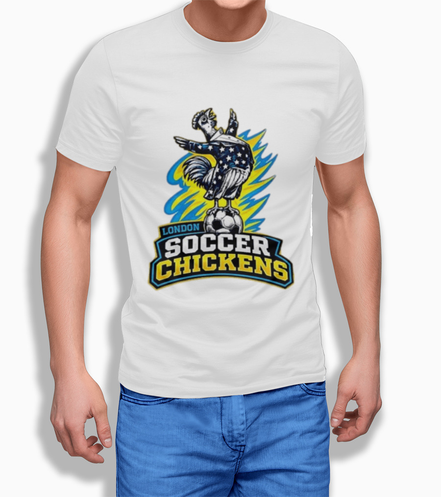 London Soccer Chickens Rooster On Soccer Ball With Stars And Stripes T-Shirt