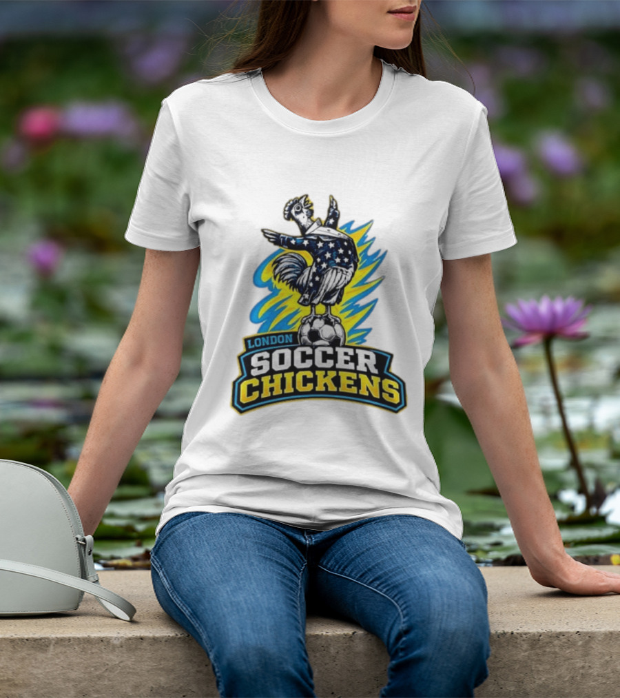 London Soccer Chickens Rooster On Soccer Ball With Stars And Stripes T-Shirt