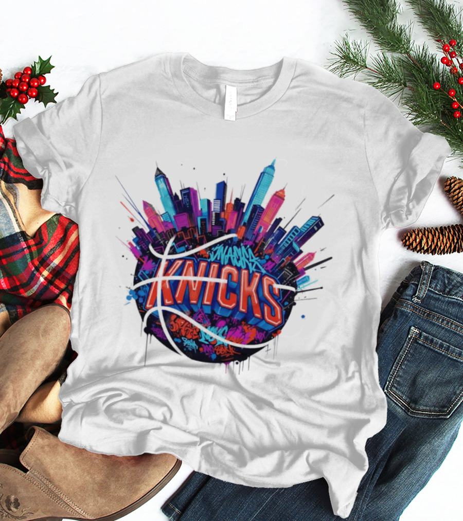 New York Knicks Graffiti Street Skyline Basketball T-Shirt