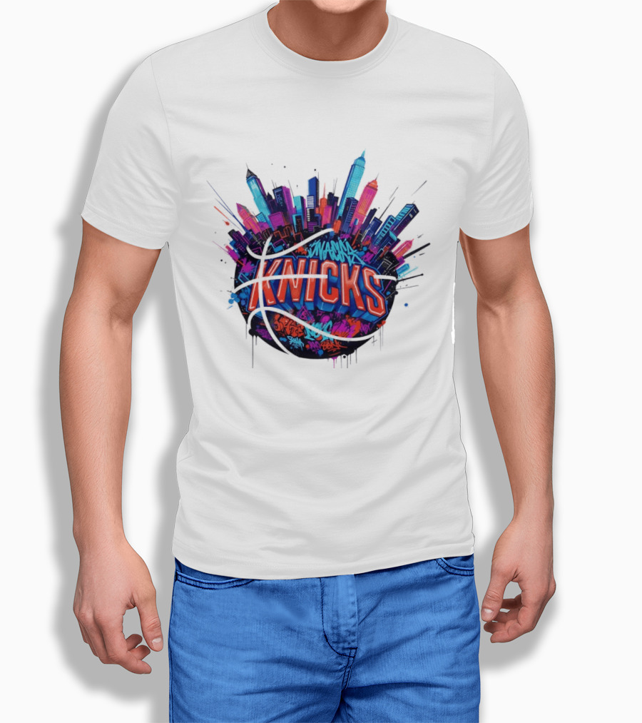 New York Knicks Graffiti Street Skyline Basketball T-Shirt