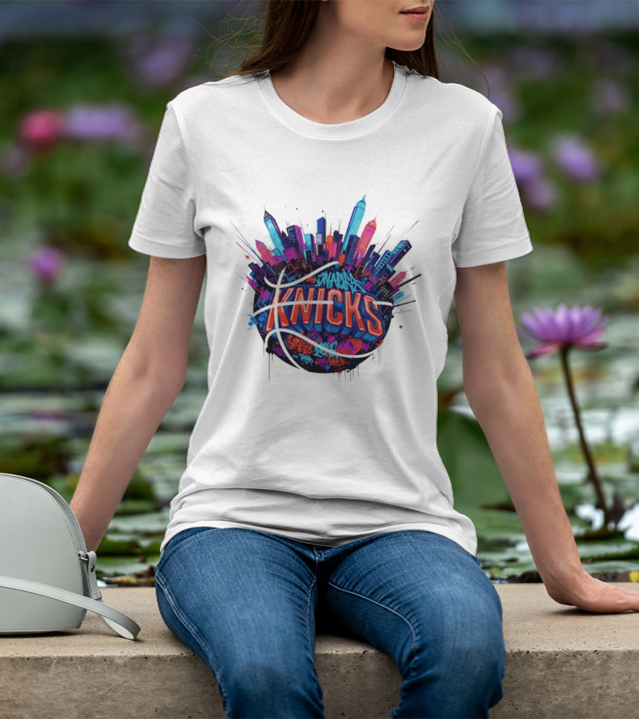 New York Knicks Graffiti Street Skyline Basketball T-Shirt