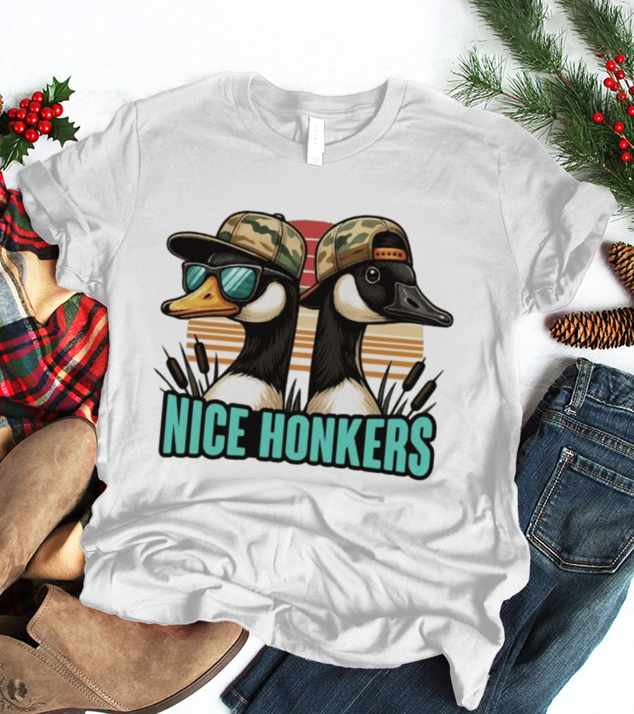 Nice Honkers Duck Hunting Fathers Day Camouflage Hat Sunglasses T-Shirt