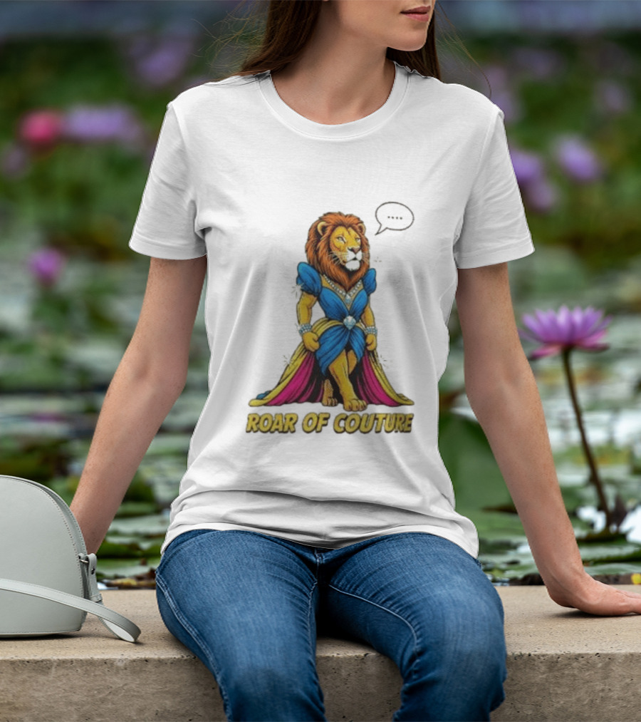 Roar Of Couture Elegant Lion In Royal Blue Gown T-Shirt
