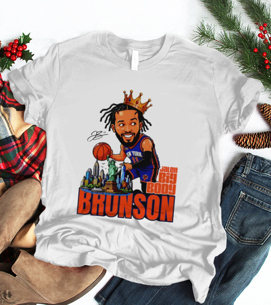 Jalen Brunson King Of NY Caricature With Statue Of Liberty And New York Skyline T-Shirt