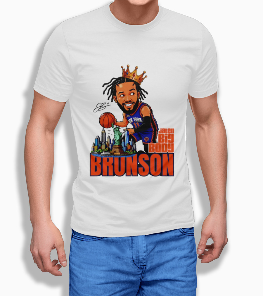 Jalen Brunson King Of NY Caricature With Statue Of Liberty And New York Skyline T-Shirt