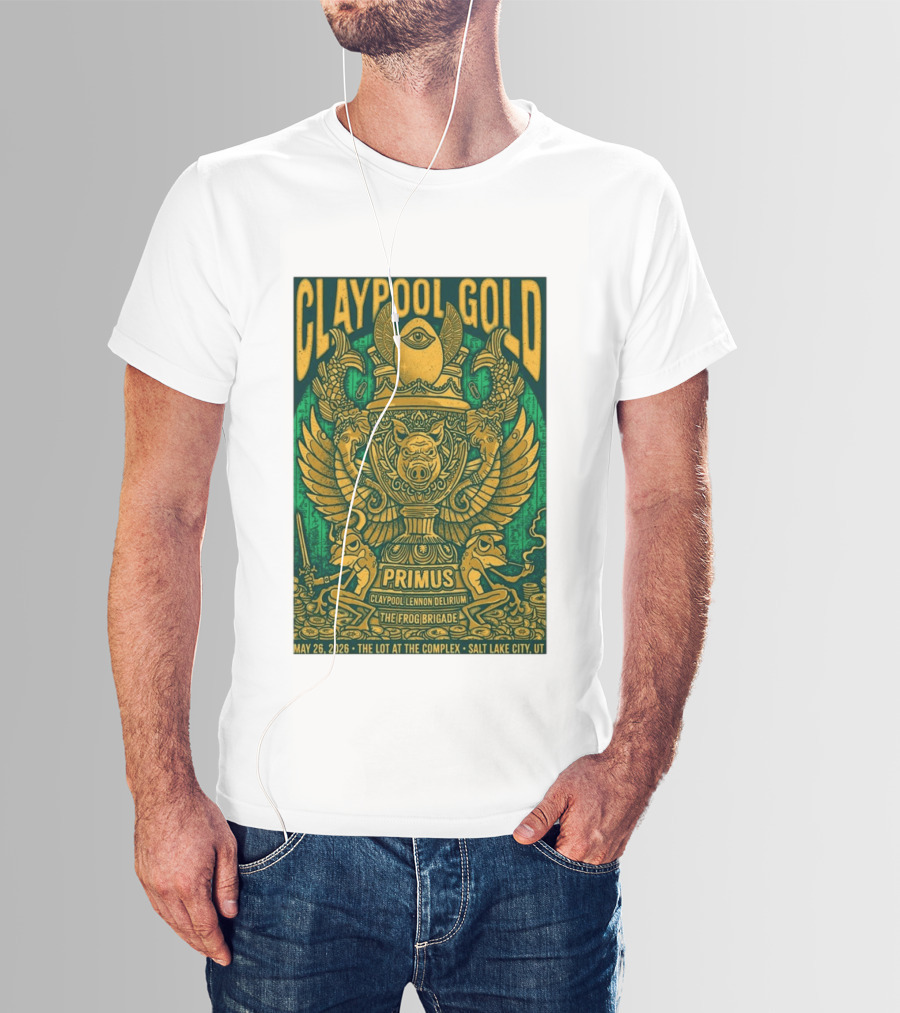 Claypool Gold Primus Salt Lake City UT 5 26 2026 The Complex Claypool Lennon Delirium Frog Brigade T-Shirt