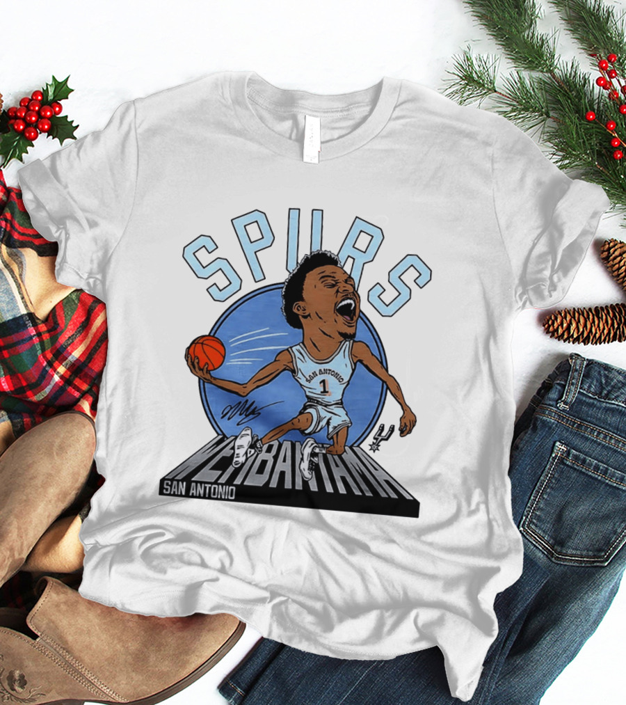 Spurs San Antonio Keldon Johnson Caricature Wembanyama 2026 NBA Basketball T-Shirt