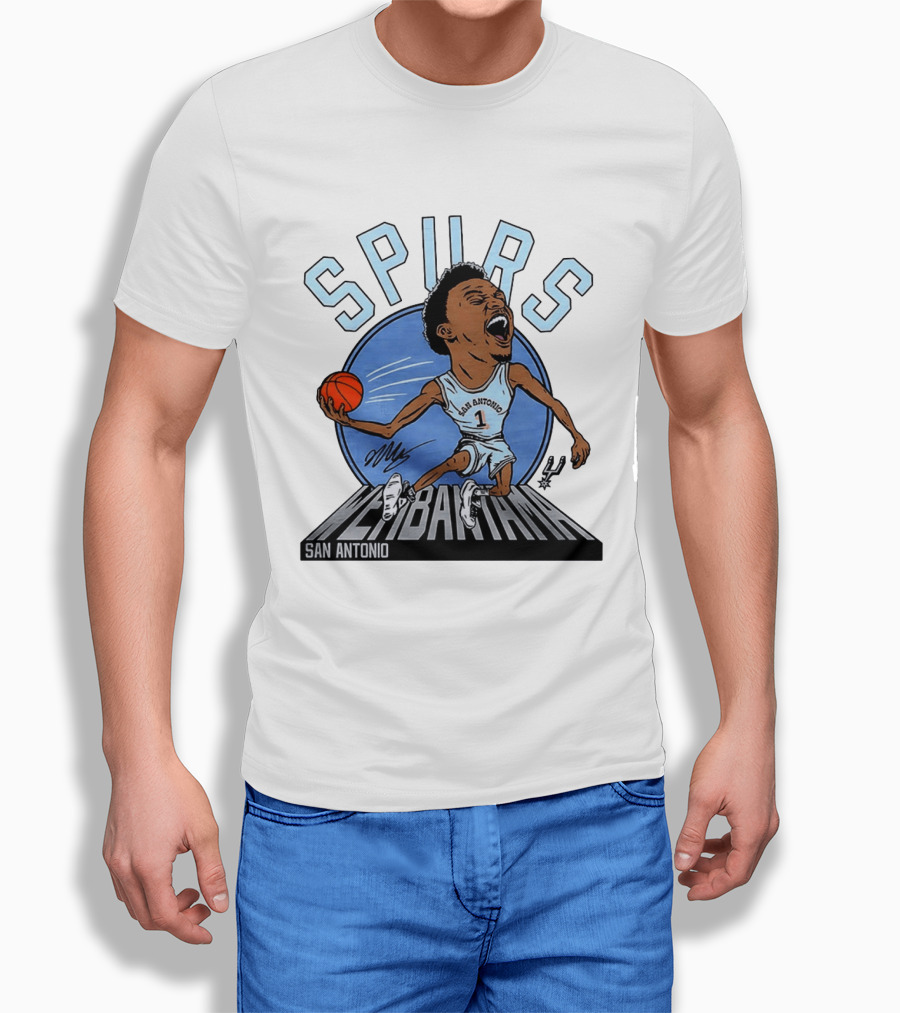 Spurs San Antonio Keldon Johnson Caricature Wembanyama 2026 NBA Basketball T-Shirt