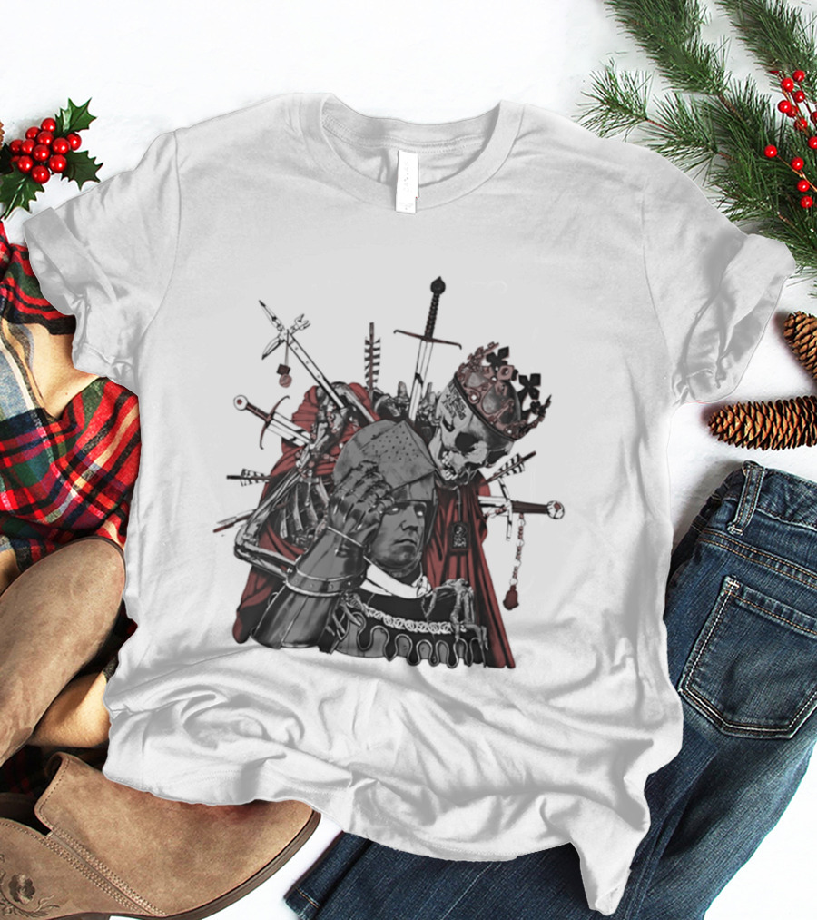 Memento Mori Skeleton King With Medieval Crown Swords And Halberd T-Shirt