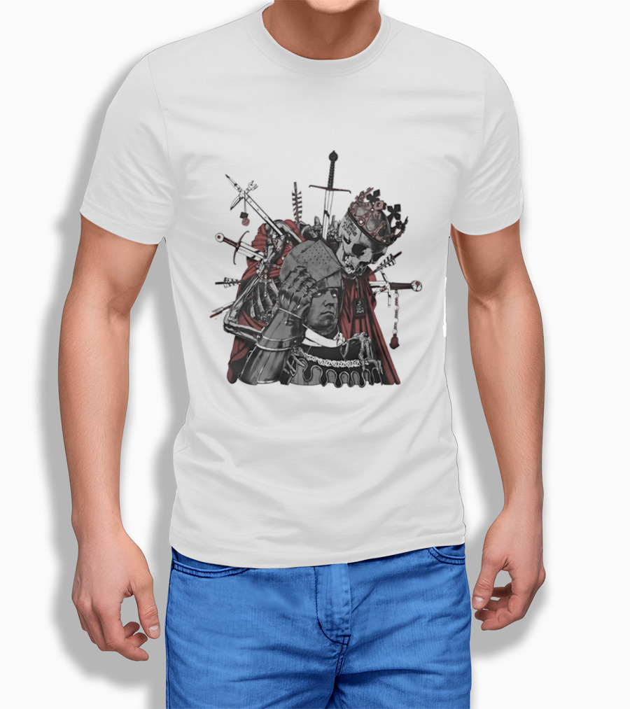Memento Mori Skeleton King With Medieval Crown Swords And Halberd T-Shirt