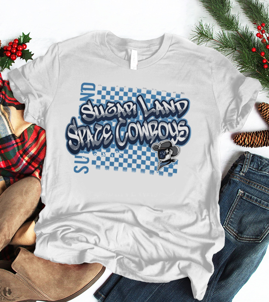 Sugar Land Space Cowboys Minor League Baseball Team Checkerboard Vintage Western Hat T-Shirt