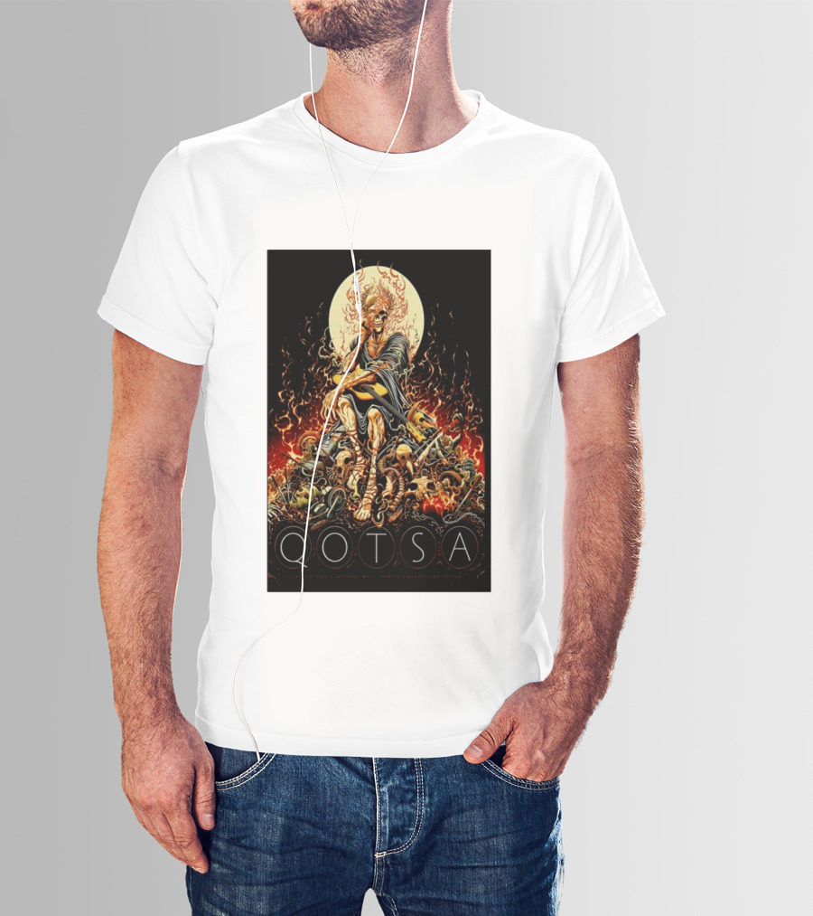 QOTSA April 8 2024 Calgary Communities Centre Flaming Skeleton Throne T-Shirt