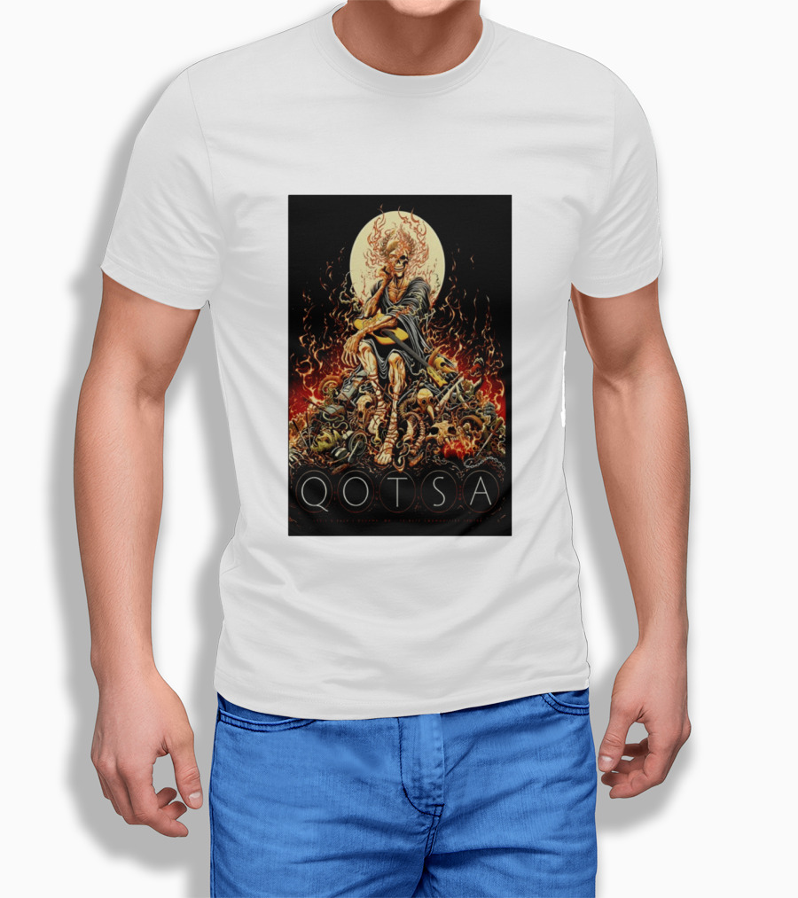 QOTSA April 8 2024 Calgary Communities Centre Flaming Skeleton Throne T-Shirt